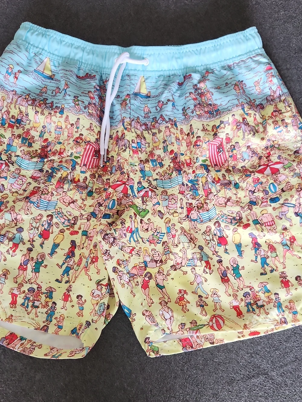 Where's Waldo? Men's Beach Print Swim Trunks Graphic Board Shorts Blue Size XL